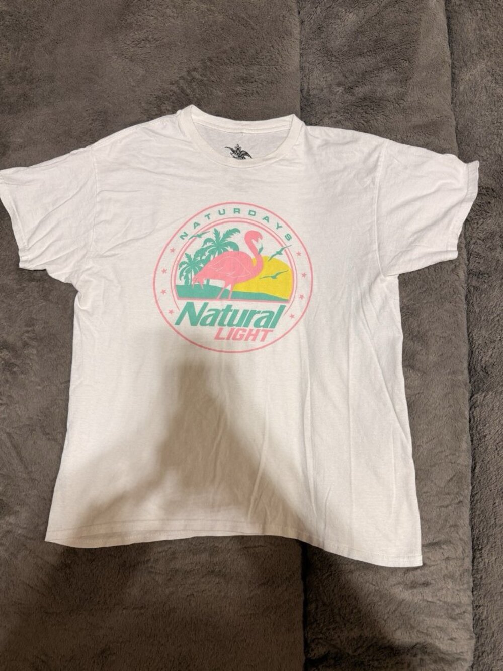 Natural Light Naturdays Men's Large Flamingo Beer T-Shirt EUC
